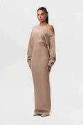 Ins Slim Long Sleeve Knitted Dress Evening Party Sexy Off - shoulder Bodycon Long Dresses - e & cj8e & cj8