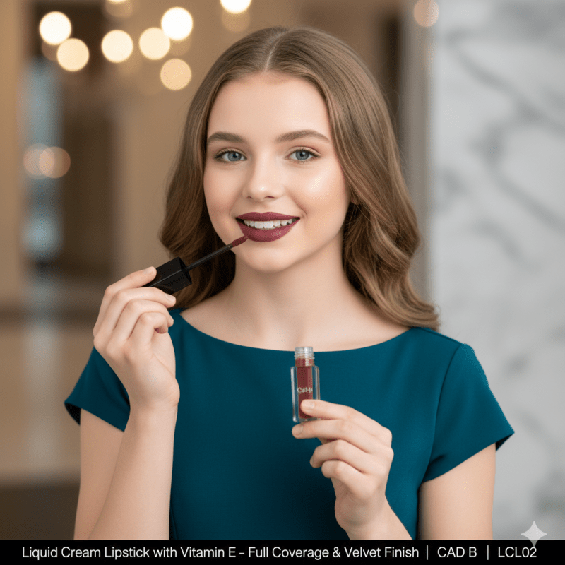 Liquid Cream Lipstick with Vitamin E - Full Coverage & Velvet Finish | CAD B | LCL02 - e & cj8e & cj8