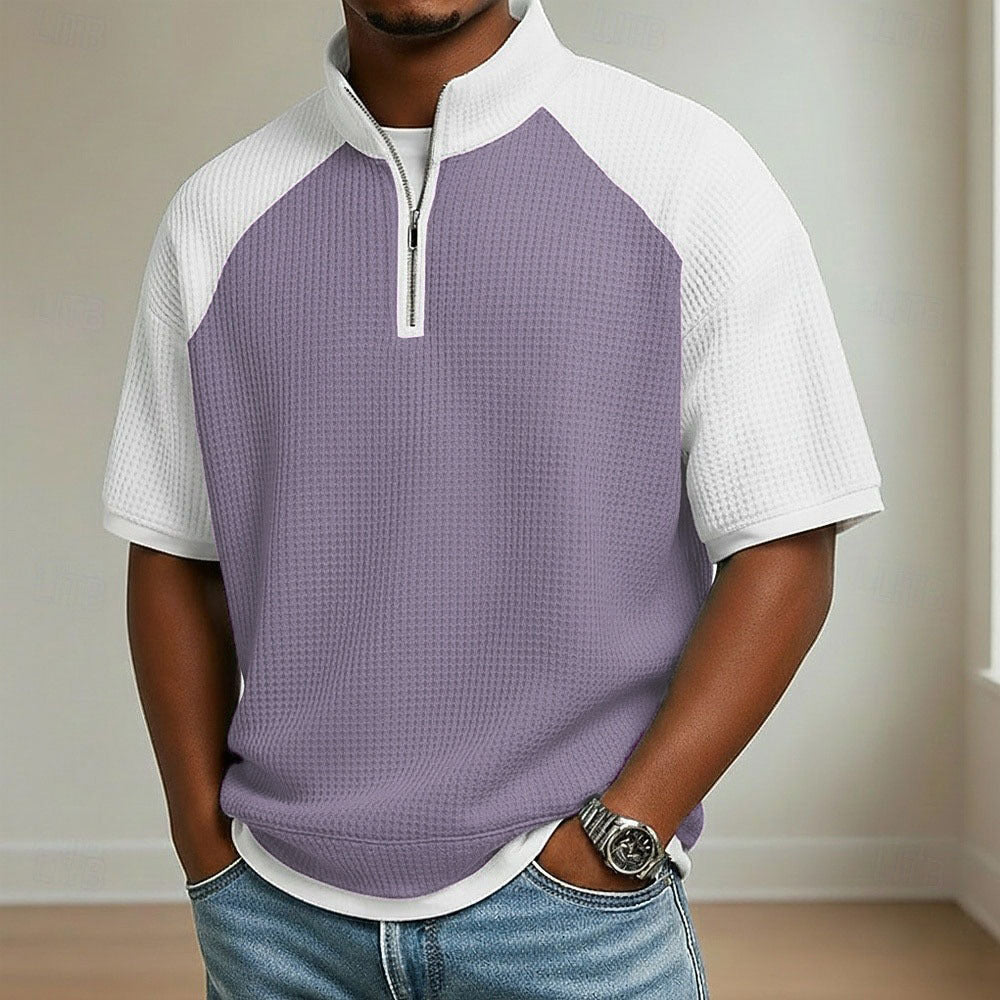 Mens Color - Block Printed Waffle - Weave Casual Top - e & cj8e & cj8