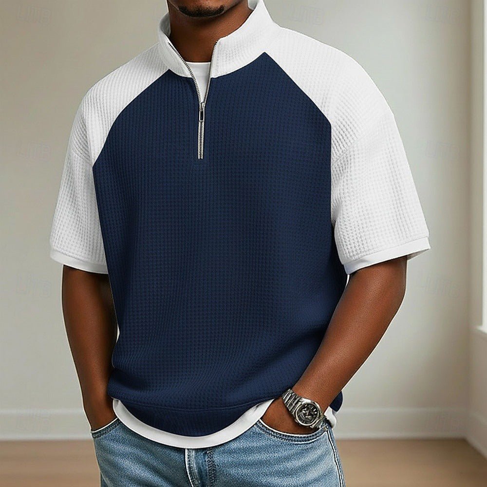 Mens Color - Block Printed Waffle - Weave Casual Top - e & cj8e & cj8