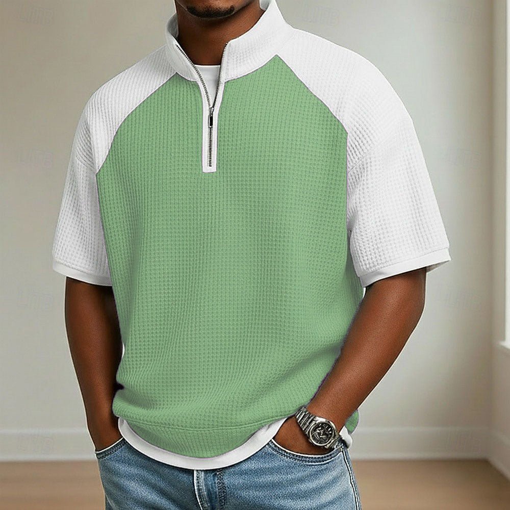 Mens Color - Block Printed Waffle - Weave Casual Top - e & cj8e & cj8