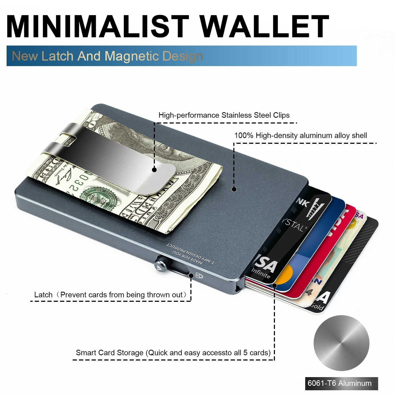 Minimalist Pop up Wallet with Money Clip, All Aluminum Slide Rfid Slim Card Holder - e & cj8e & cj8