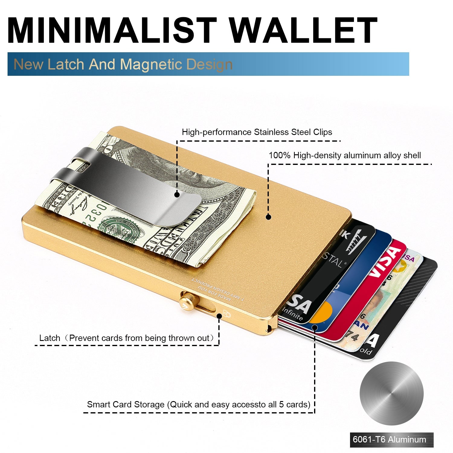Minimalist Pop up Wallet with Money Clip, All Aluminum Slide Rfid Slim Card Holder - e & cj8e & cj8