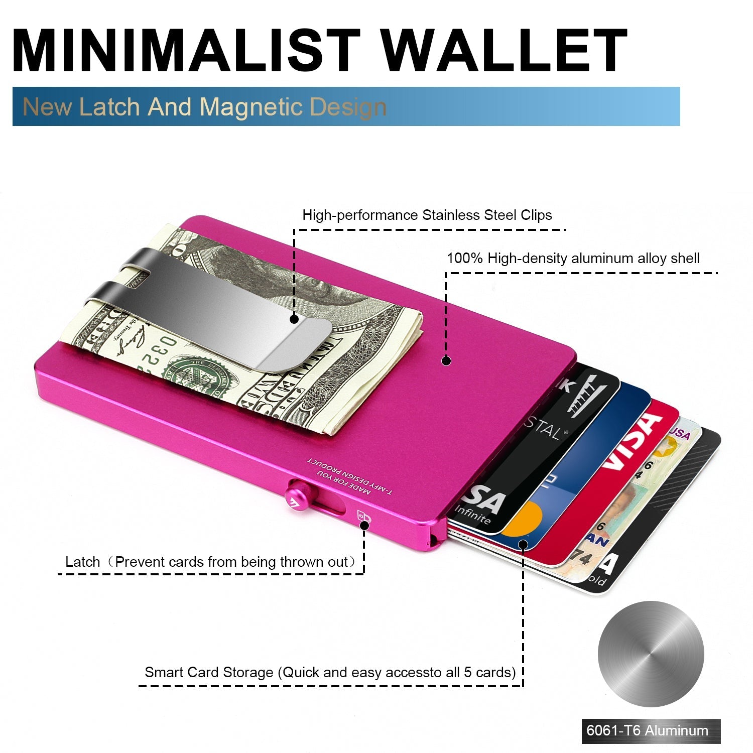 Minimalist Pop up Wallet with Money Clip, All Aluminum Slide Rfid Slim Card Holder - e & cj8e & cj8