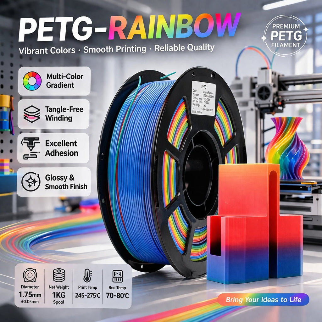 Rainbow Gradient PETG Filament For 3D Printers, Multicolor Color Changing Printing Material, Compatible With Most FDM Printers - e & cj8e & cj8