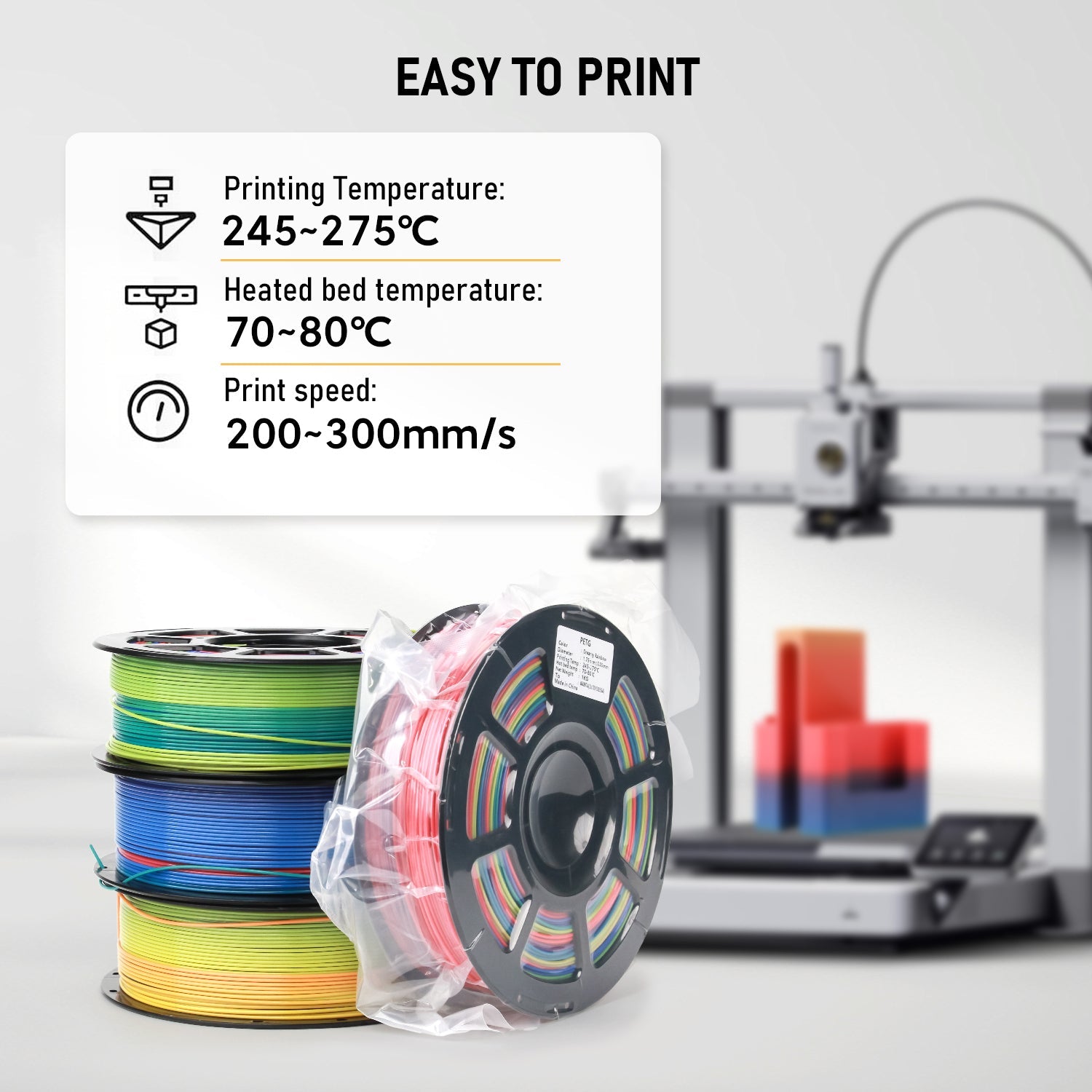 Rainbow Gradient PETG Filament For 3D Printers, Multicolor Color Changing Printing Material, Compatible With Most FDM Printers - e & cj8e & cj8